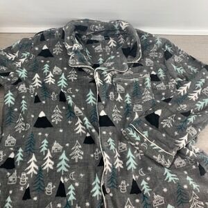Alexander Del Rossa Mens Fleece Pajama Set Gray Winter Mountain Print 3XLT